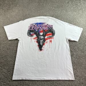 Southern Legends Shirt Mens Extra Large White USA Flag Buck Deer Skull Hunting *